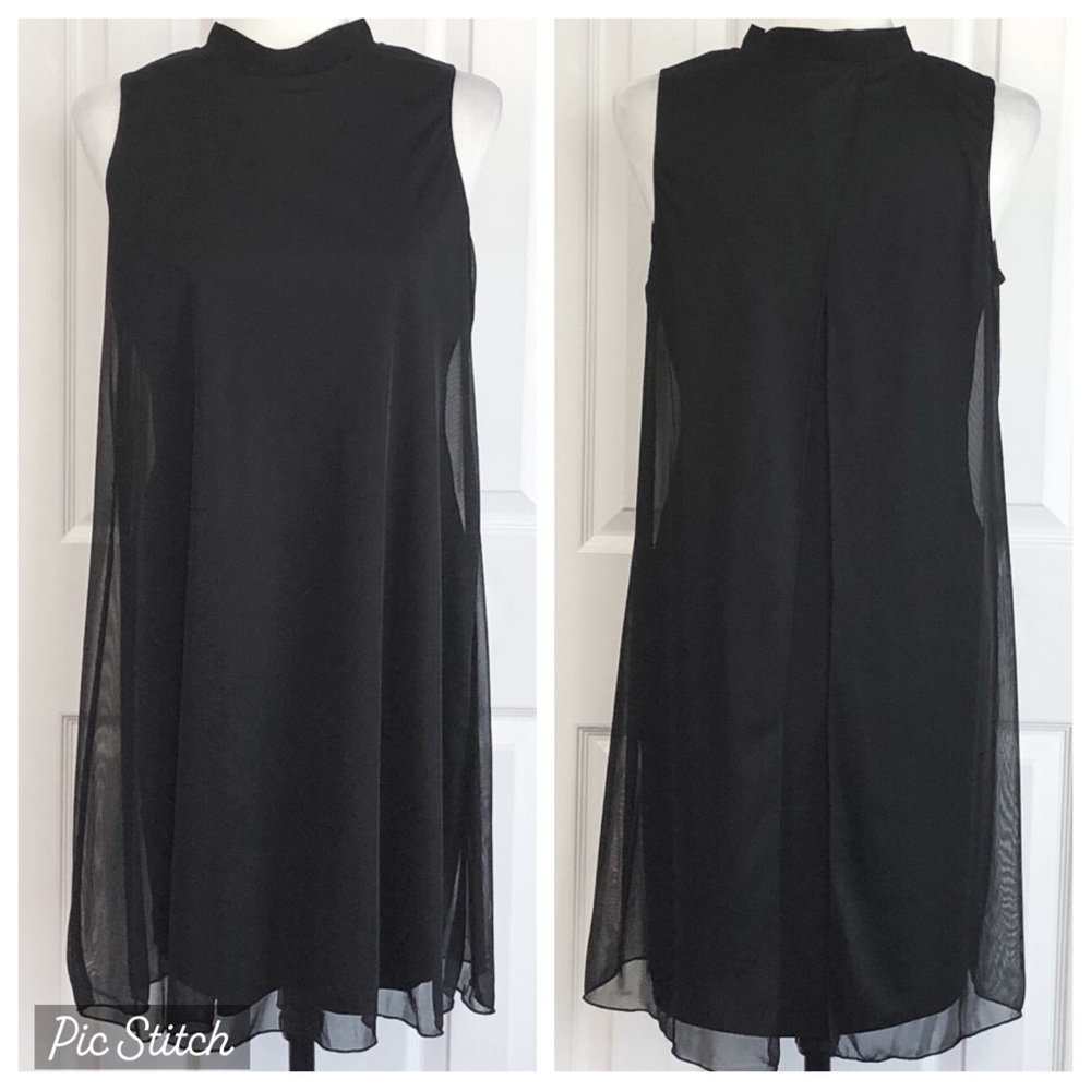 NWT Annalee + Hope Black Chiffon Overlay Split Back Dress Medium